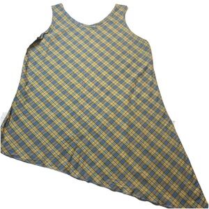 crescent moon clothing Plaid Tunic L Slant Hem Sleeveless Round Neck US boho